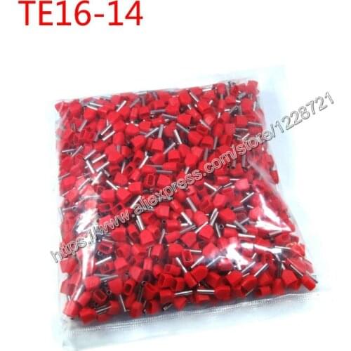 500pcs/pack TE16-14 2 X 6 AWG Dual Entry Wire & Bootlace Ferrules For 2 X 16.0mm2, 14.0mm Pin Length