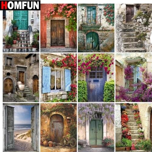 HOMFUN Full Square/Round Drill 5D DIY Diamond Painting "Door landscape flower" Embroidery Cross Stitch 5D Home Decor Gift