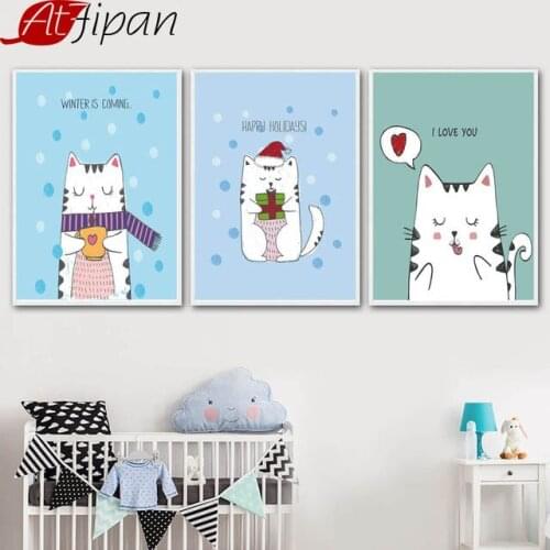 Atfipan No Frame Animal Cat Posters Painting Printed on Canvas Modern Home Wall Art Pictures Nordic Kids Room Decoration