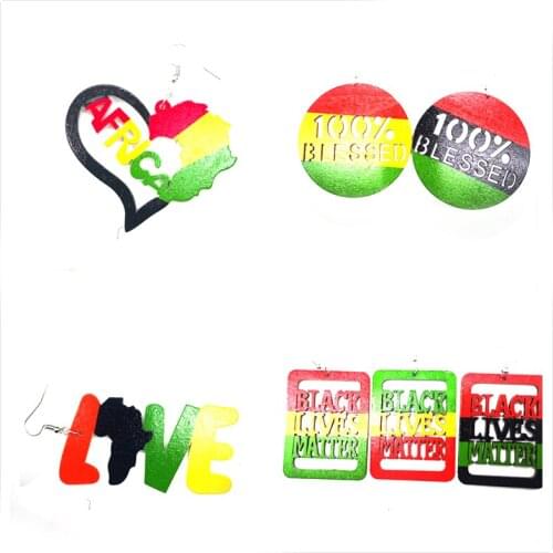 Free Shipping!!Rasta Wooden Earrings