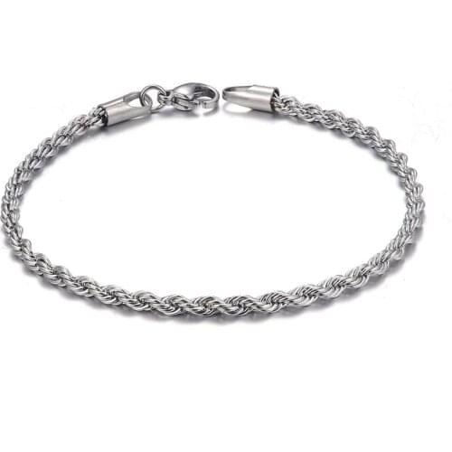 Cheap wholesale Width 4MM stainless steel twisted rope chain bracelet fashion jewelry for men and women party gifts drop ship