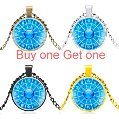 Bronze Twelve Constellations Design Glass Dome Pendant Necklace Men Women Fashion Jewelry Accessories Gifts