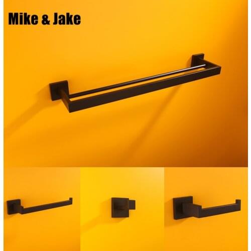 Black bathroom shelf double towel bar paper holder black towel ring and bathroom black cloth hook bathroom accessory kit