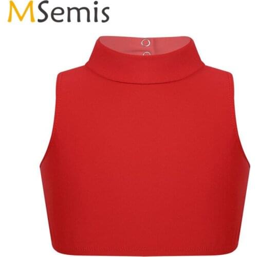 Gymnastic Swimsuit for Girls Tops Ballet Crop Top for Dance Mock Neck Criss Cross Back Tanks Bra for Stage Performance Workout