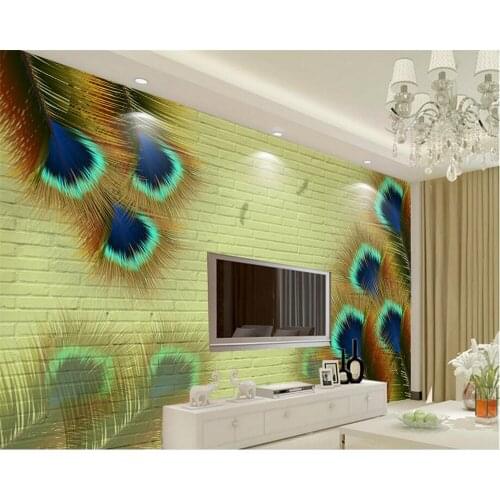 Beibehang photo wallpaper Customize any size modern 3D wallpaper Nordic Peacock Feather Brick Background wallpaper for walls 3 d