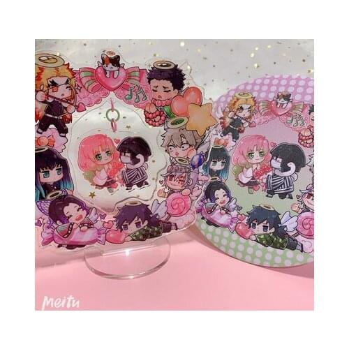 Demon Slayer: Kimetsu no Yaiba Iguro Obanai Kanroji Mitsuri Cosplay Cartoon Garland Big Badge Acrylic Figure Stand Toy Bedge