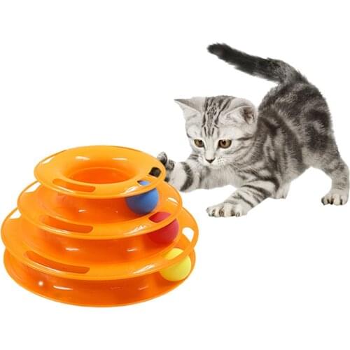 Pet Cat Toy Three Levels Tower Tracks Disc Cat Intelligence Amusement Triple Pay Disc Cat Toys Ball Training Plate Toys for Cats