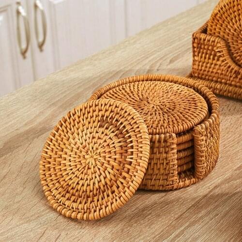 Rattan Teacup Mat Kung Tea Ceremony Cushioning Retro Teapot Mat Dining Table Cushion Plate Mat Creative Coasters Heat Proof Mat