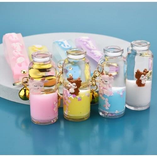 Creative Fashion Elk Into The Oil Bottle Anime Key Chain Cute Personality Cartoon Charm Key Chain Girl Bag Car Pendant Key Chain