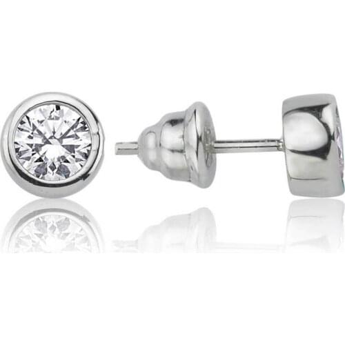 Valori Jewels 1 Carat, Zirconia White Round Gemstone, Rhodium Plated, Sterling Silver Earrings