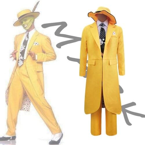 The Mask Jim Carrey Cosplay Costume Outfits Men Halloween Carnival Yellow Suits