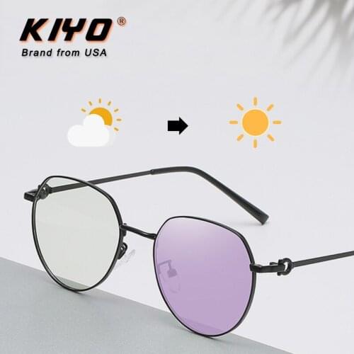KIYO Brand 2020 New Women Men Round Anti-Blue Light Photochromic Sunglasses Metal Fashion Sun Glasses UV400 Sport Eyewear 9652