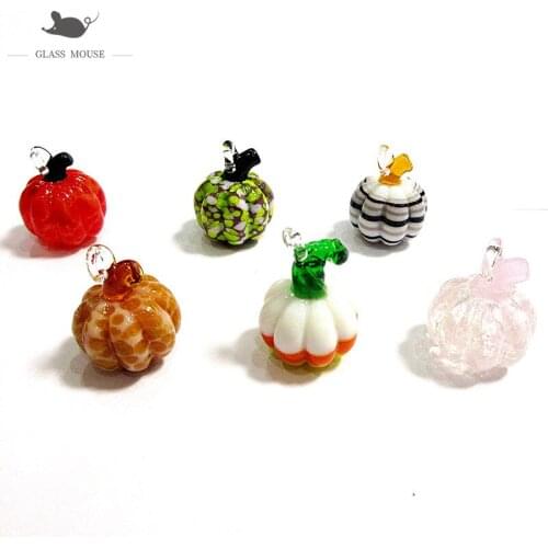 New Colorful lampwork handmade Mini Glass pumpkin pendant Halloween party cute art craft ornament home decor hanging accessories