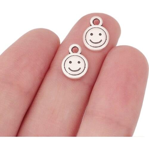 60 x Antique Silver Color Smile Face Charms Pendants Beads 2 Sided for DIY Necklace Bracelet Jewelry Making Accessories 12x9mm