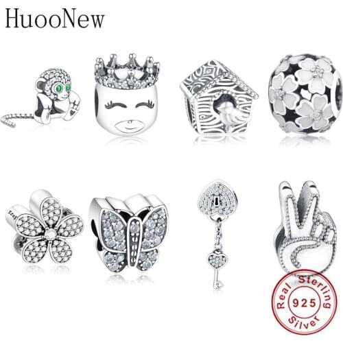 2019 Summer Authentic 925 Sterling Silver Bead Sparkling Monkey Charm Fit Original Bangle Bracelet DIY berloque Jewelry