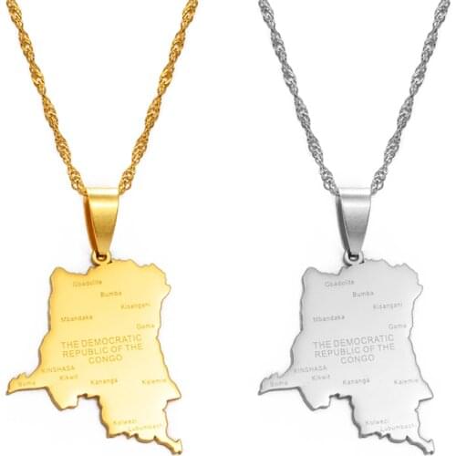 Anniyo Democratic Republic of the Congo Map Cities Pendant Necklace Chain Neckalces DRC Jewelry #176021