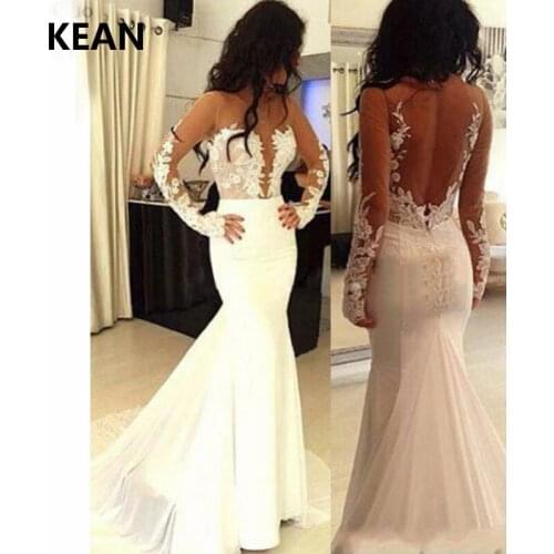 Sexy Mermaid Wedding Dress Deep-V Full Sleeve Backless Vestido De Noiva Dubai Arabic Wedding Gown Bride Dress Robe De Mariee