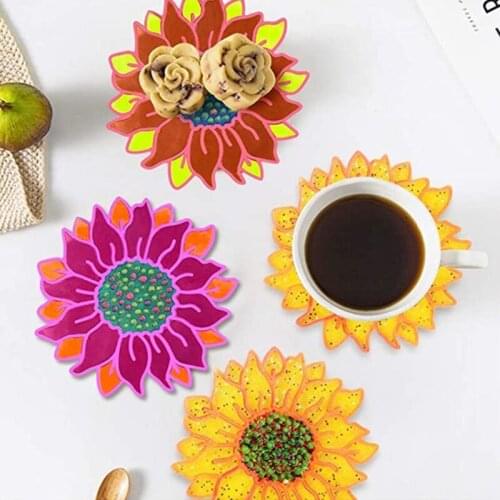 5 Pcs Sun Flower Tray Epoxy Resin Mold Serving Plate Casting Silicone Mould DIY Crafts Cup Mat Making Tools