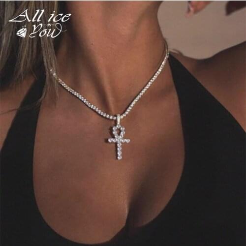 ALLICEONYOU 925 Sterling Silver High Quality Iced Out Cubic Zirconia Ankh Cross Pendant Hip Hop Fashion Jewelry Gift