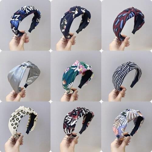 New Korean Ins Simple Knotted Wide-brimmed Headband Plaid Striped Floral Star Hair Tie Hair Band Stall Ladies Hair Accessories