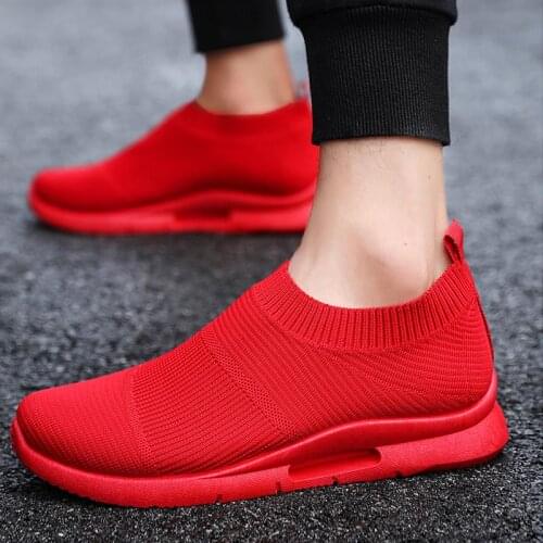 Air Mesh Summer Shoes Mens Sports Shoes Running Man Sport Shoes for Man Socks Sneakers Men Red Male Fitness Sapatos Race D-464