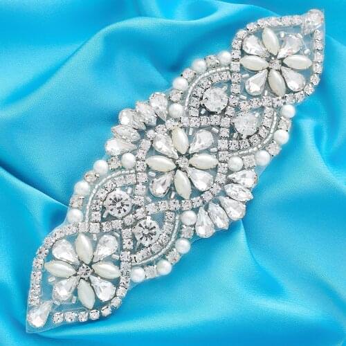 Rhinestones DIY Accessories Bridal Clothes Sewing on Crystal Applique Handmade Wedding Dress Trim Silver Mesh Net S106