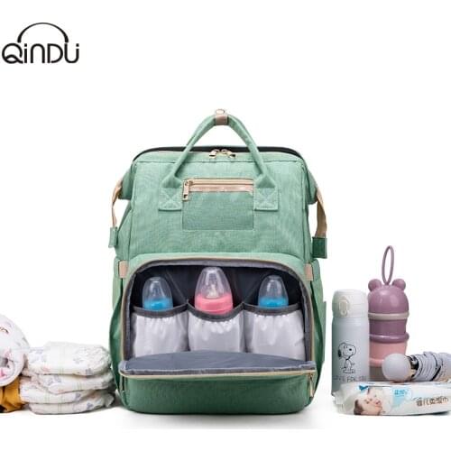 2in1 Multifunctional Folding Crib Bags Portable Large Capacity Shoulders Mommy Newborn Care Pack Waterproof Diaper Bag Backpack