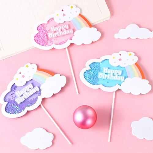 1pc Birthday DIY Cake Top Flags Decoration Cupcake Topper Mermaid Party Supplies Transparent Sequin Cake Topper Baby Shower