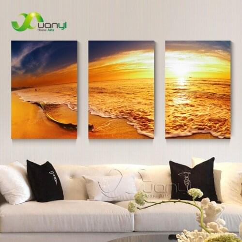 Sunset Seascape Canvas Paintings 3 Piece Poster And Print Wall Art Sea Wave Wall Picture For Living Room Home Cuadros Unframed