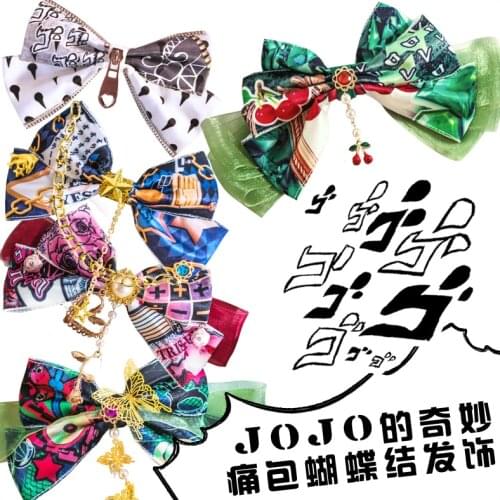 Anime JoJos Bizarre Adventure Bruno Bucciarati Cosplay Bowknot Hair Clip Guido Mista Lolita Barrettes Handwork Headdress Gifts