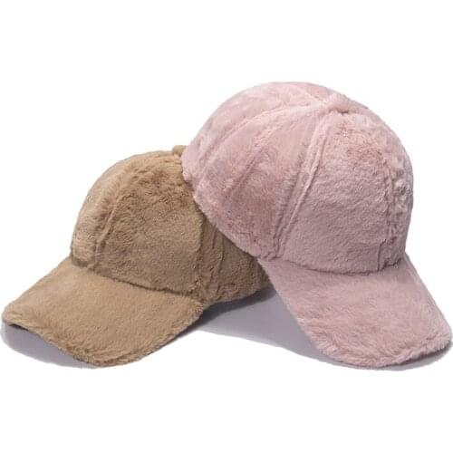2021 Woman Rabbit Fur Baseball Hat Solid Color Autumn Winter Snapback Cap Camping Hunting Outdoor Hat Couple Student Sports Cap