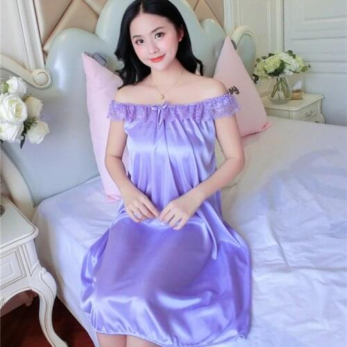 Plus Size 4XL Nightgowns Women Long Loose Size Nighty Ice Silk Lingerie Sleepwear Pink Sleep Dress Home Clothing Lace Night Gown