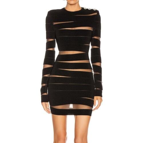 HIGH STREET New Fashion 2021 Designer Runway Dress Womens Long Sleeve Crack Perspective Bandage Dress