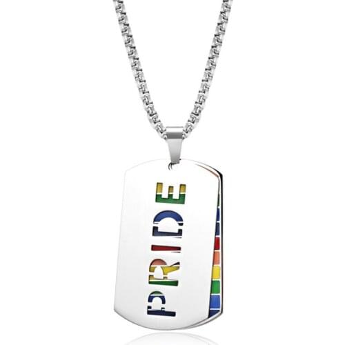 Rainbow Pride Necklace Woman Long Chain Stainless Steel Dog Tag Necklace Jewelry Collar Pendant for Women Gift for women