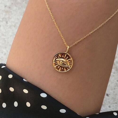 Simple Design Gold Silver Color Chain Evil Eye Coin Pendant Necklace Women Minimalist Summer Accessories collares 2019