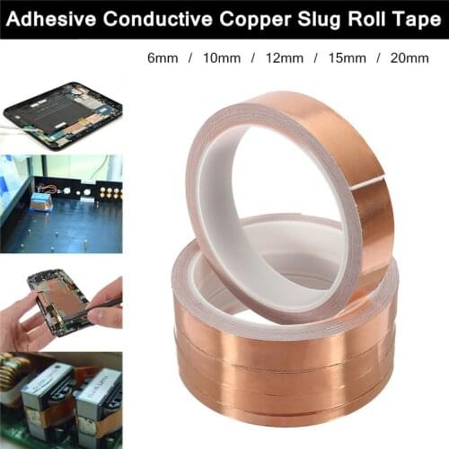 10m 6mm/10mm/12mm/15mm/20mm Single-sided Adhesive Conductive Copper Foil Tape Guitar Pickup EMI Shield Eliminate EMI Anti-static