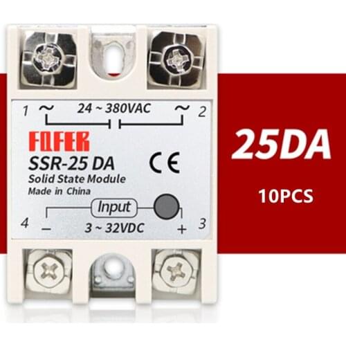 10pcs Solid State Relay SSR-25DA 25A Actually 3-32V DC TO 24-380V AC SSR 25DA Relay Solid State