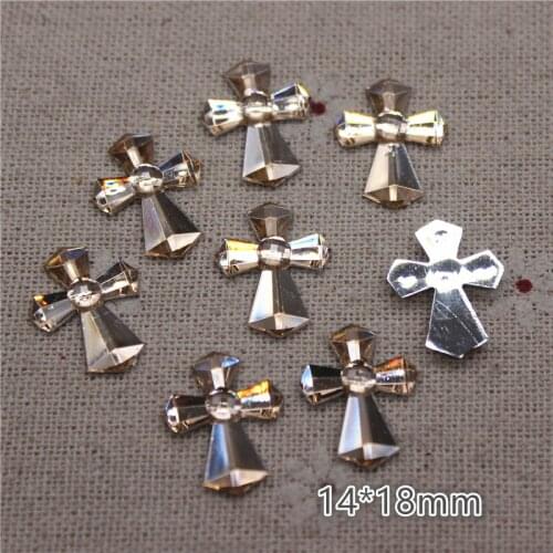 100pcs 14*18mm Kawaii Acrylic Champagne Color Cross Charm DIY Christening Communion Baby Shower decoration scrapbooking