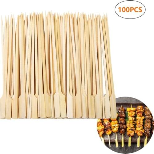 100PCS Bamboo Wooden BBQ Skewers Food Meat Tool Barbecue Party Disposable Wood Sticks Catering Shish Kabob Grill Camping