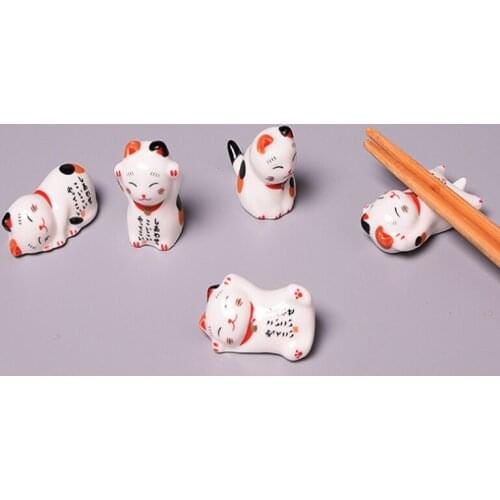 100pcs Loverly Cat shape ceramic chopstick holders Plutus-cat Rack Home Decoration handicraft ornaments pen holder