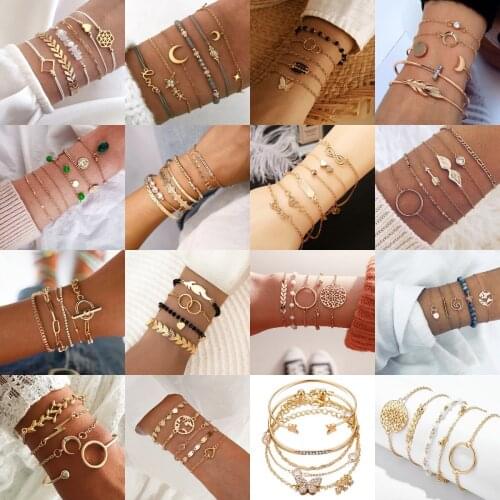 15 Styles Shell Star Map lotus pineapple Heart Natural stone Beads chains Bangle Boho Jewelry Bohemian Bracelet Set For women