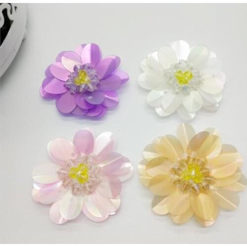 2pcs/lot 40mm Sequin Flowers Handmade Sewing Flat Back Patches Shoes Bags Garment Accessories Daisy Sunflower Matte Dull