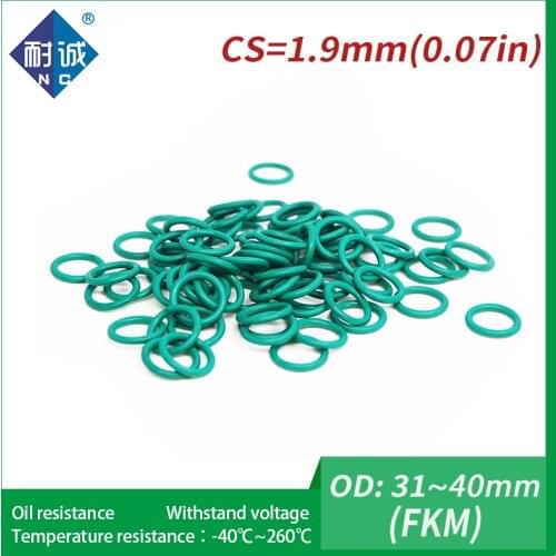 2PC/lot Rubber Ring Green FKM O ring Seals Thickness 1.9mm OD31/32/33/34/35/36/37/38/39/40mm Rubber O-Rings Fuel Washer