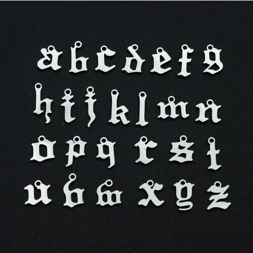 5pcs/lot 100% Stainless Steel Old English A-Z Letter Lower Case Letter Charm Pendant Bracelet Making Jewelry Necklace Charms