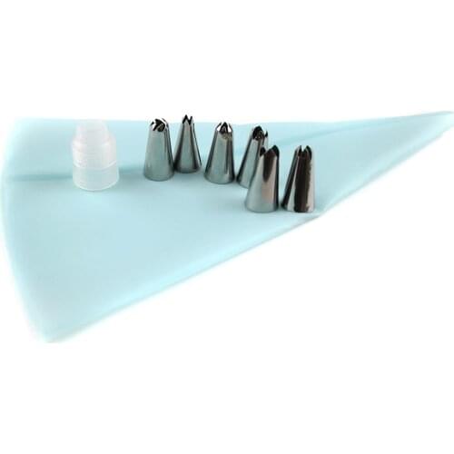 8 PCS/Set Silicone Icing Piping Cream Pastry Bag + 6 Stainless Steel Nozzle Set DIY Cake Decorating Tips Set Kitchen Accessories