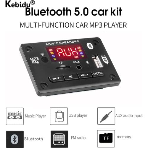 Car Audio Module Bluetooth MP3 WMA Decoder Board With USB TF FM Radio Record Decoder Handsfree Call Mic For Car Speaker Phone