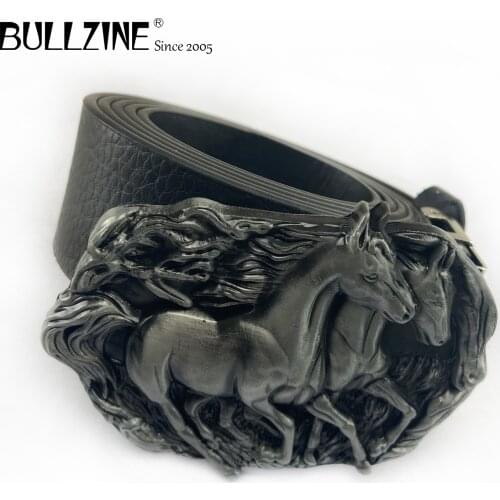 Bullzine zinc alloy retro Double horse belt buckle jeans gift belt buckle Free PU belt FP-02835 drop shipping