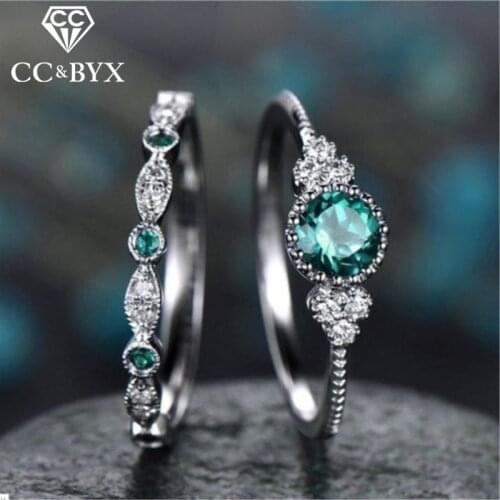 CC Set Rings For Women Vintage Jewelry Multicolor Cubic Zirconia Round Ring Bridal Sets Wedding Engagement Accessories CC2165
