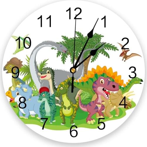 Colour Dinosaur Wall Clock Silent Non Ticking Kids Room Decorative Clock for Home Living Room Bedroom