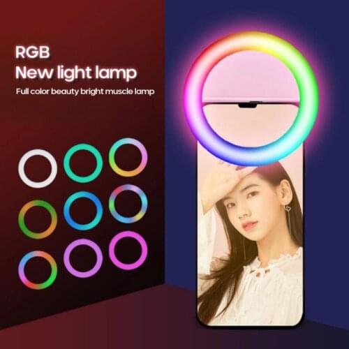 RGB LED Ring Mobile Phone Selfie Ring Flash Lens 3-level Brightness Fill Light Lamp Clip-on For Smartphone Light 3.3